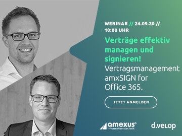 WEBINAR-Einladung: 'Verträge digitalisieren und signieren – mit amxSIGN und Office 365' am 24.9.