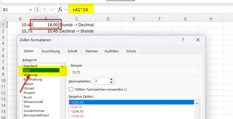 Wie Sie in Excel Stunden in dezimal umrechnen