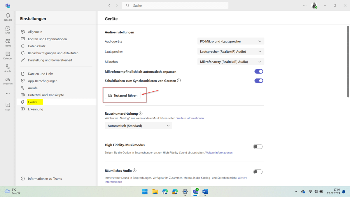 Microsoft Teams Testanruf Anleitung