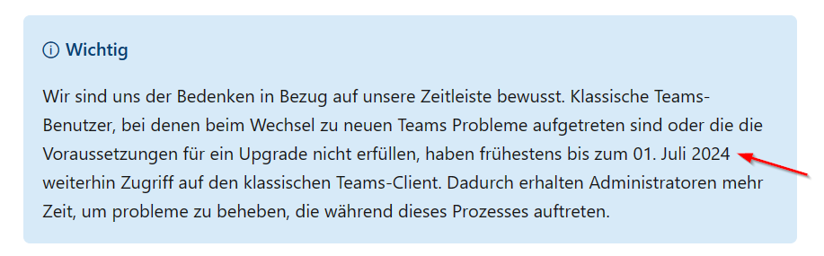 Teams 2.0: neue Frist