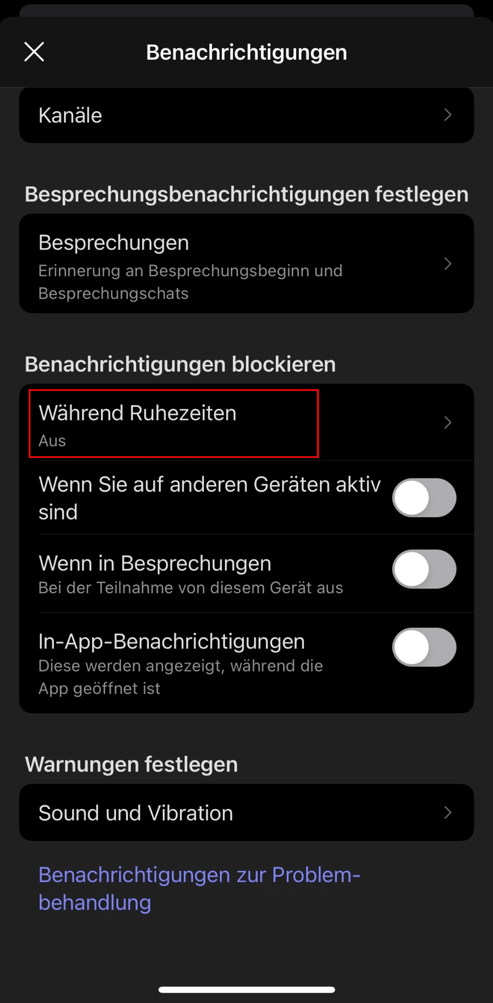 Teams App Ruhezeiten