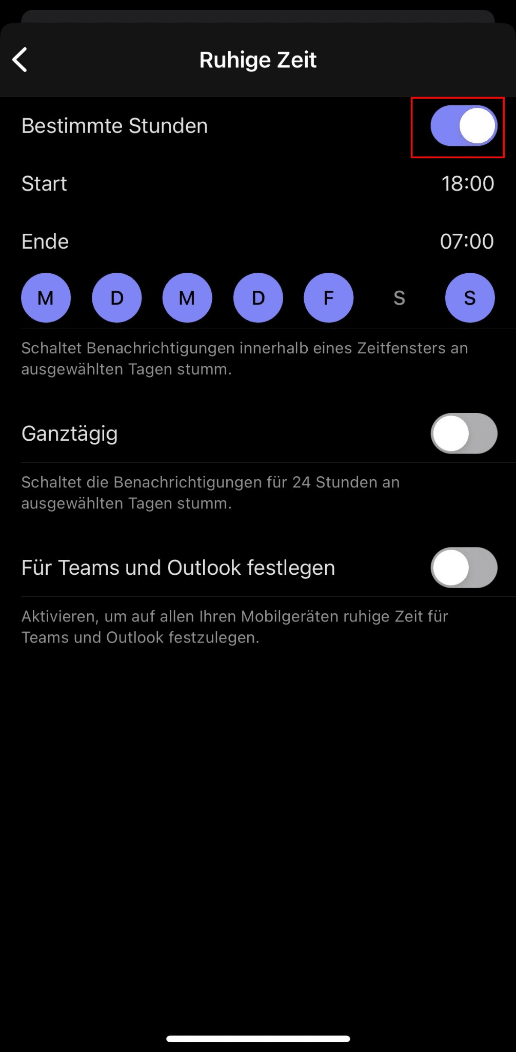 Teams App Ruhezeiten