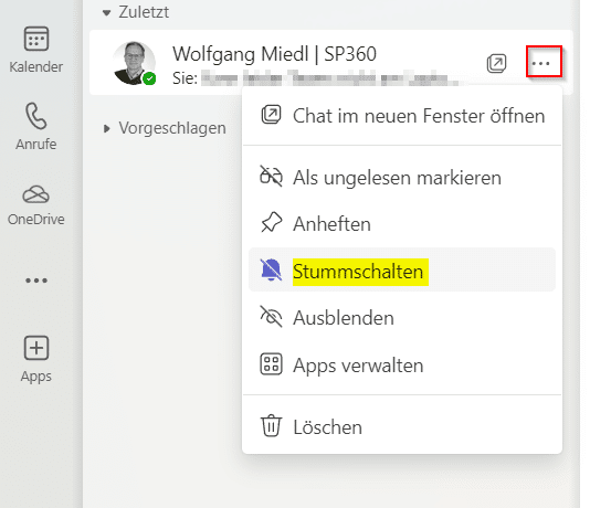 Teams Chatbenachrichtigungen stummschalten