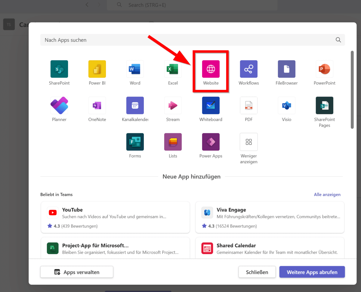 Webseiten als Teams-Registerkarte