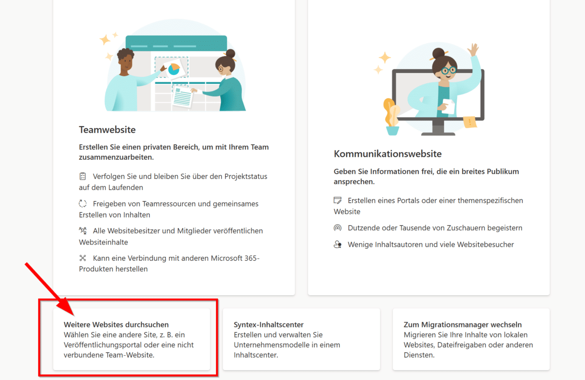 SharePoint Teamwebsites ohne Gruppe