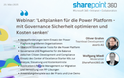 Webinar-Download: 'Leitplanken für die Power Platform – wie Sie mit Governance Sicherheit optimieren und Kosten senken' WBNR Acoris PowerPlatform Governance Klein 400x252