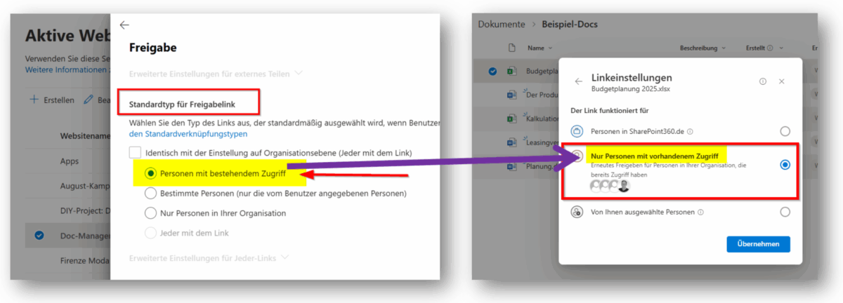 Sichere Teilen-Links in SharePoint 
