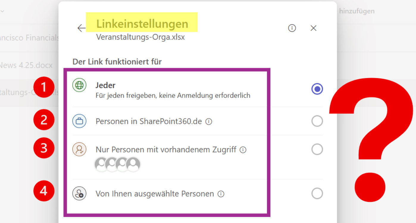 4 Teilen-Optionen in SharePoint und Teams: Von praktischen bis wirklich sicheren Linkvarianten