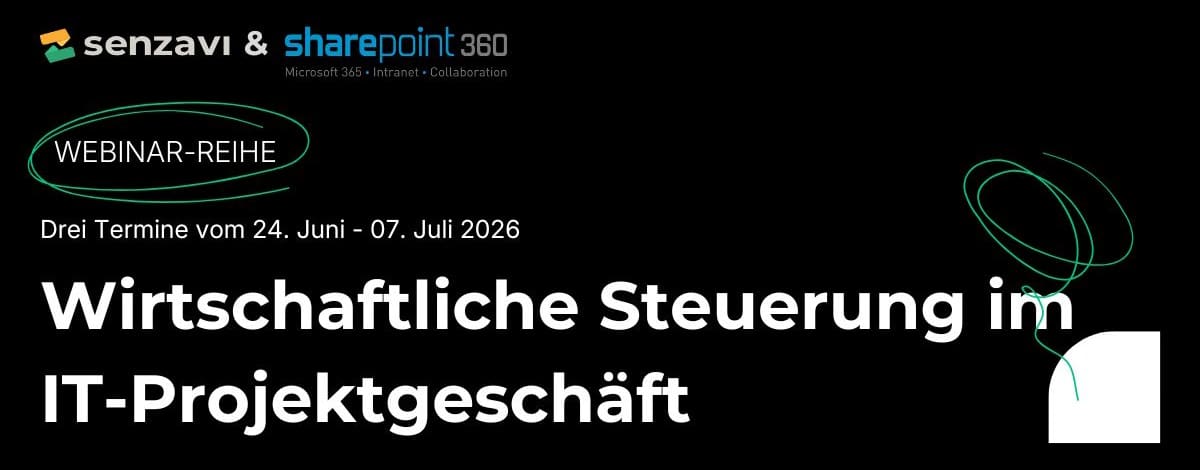 Webinar-Reihe: 'KI im Projektgeschäft – vom Dashboard zum Steuerungsagenten' ab 24.6. banner webinar reihe sharepoint360