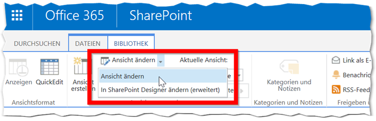 Dateinamenerweiterungen in Dokumentenbibliotheken - Ansicht ändern
