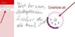 OneNote MX alt mit dem bsiherigen Stiftmenü ohne Farben